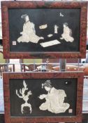 A pair of Japanese framed Shibayama pane