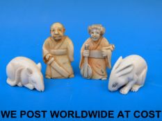 Four various Japanese ivory netsukes