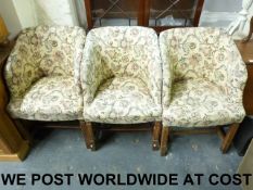 Six upholstered oak tub chairs