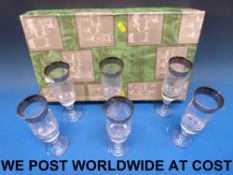 A boxed set of six German etched glass w