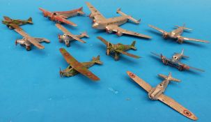 Ten Dinky Toys diecast model aeroplanes
