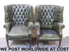 A pair of leather tub chairs and one oth