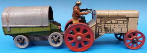 A German tin plate tractor and covered t