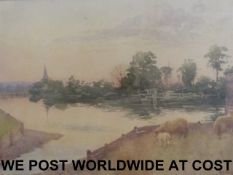 Henry J Lyon: Watercolour of sheep by a