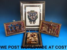 Three Chinese carved wooden court panels