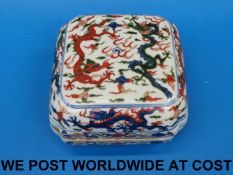 A Chinese Wucai square pot with Ming mar