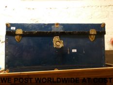 A large metal storage trunk. length 91cm