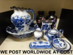 A quantity of blue and white items inclu