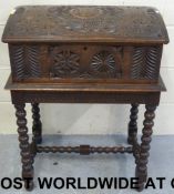 A 19thC oak dome topped bible box with c