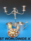 A silver plated teapot, octagonal tea ca