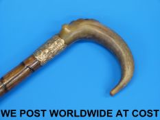 A Victorian walking stick with rattan sh