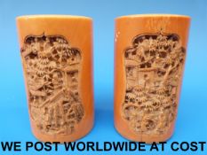 A pair of Chinese Canton ivory vases of