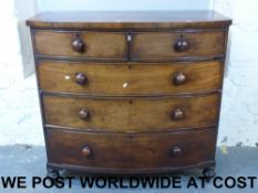 A 19thC mahogany bow-fronted chest of tw