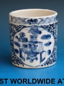 A 19thC Chinese blue and white brush pot