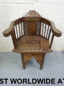 A 19thC Syrian chair inlaid with various