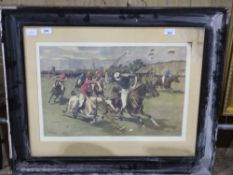 A framed print of a polo match