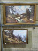 A modern oil on canvas of an alpine scen