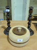 A turned wood trinket or jewellery box t