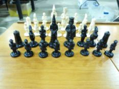 A modern chess set together with a novel