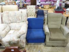 Two armchairs and a modern blue chair
