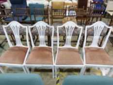 Four white painted dining chairs with up