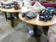 Two circular dining or office type table