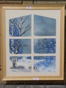 A modern oil of a winter scene through a