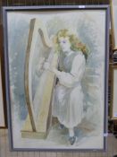 Large picture of a girl playing a harp