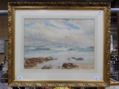 William J King watercolour beach scene w
