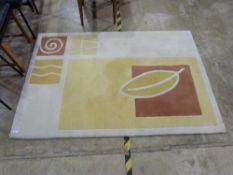 A cream rug with woodcut style design