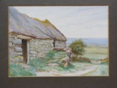 Two watercolours, one of a barn the othe