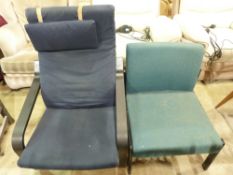 A modern Ikea style armchair and a green