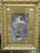 A print of boats in ornate gilt frame