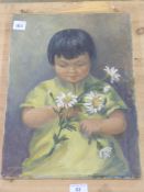 Oil on canvas of an oriental girl with d