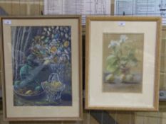 Two framed still life pastels