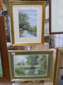 Two watercolour of steams, one with fish