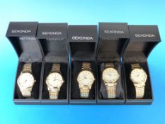 Five Sekonda gents wristwatches, all wit