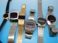 Six early retro LED wristwatches