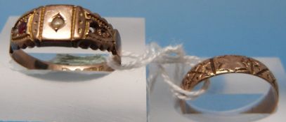 A 9ct gold wedding band (size L) togethe