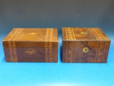 Two 19thC inlaid boxes - writing slope a