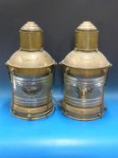 Two large brass ship's lanterns