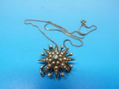 A yellow metal brooch/ pendant set with