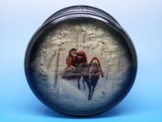 A Russian Fedoskino circular lacquer box