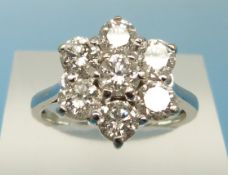An 18ct white gold ring set with six rou