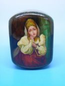 A Russian lacquer box decorated with gir