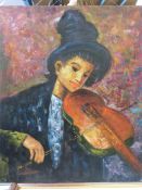 Oil on canvas of a young violinist, sign