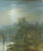 A late 19thC watercolour of a moonlit la