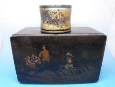 A 19thC Russian lacquer box decorated wi