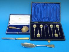 A cased set of hallmarked silver gilt sp