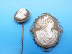 A 9ct gold cameo brooch together with a